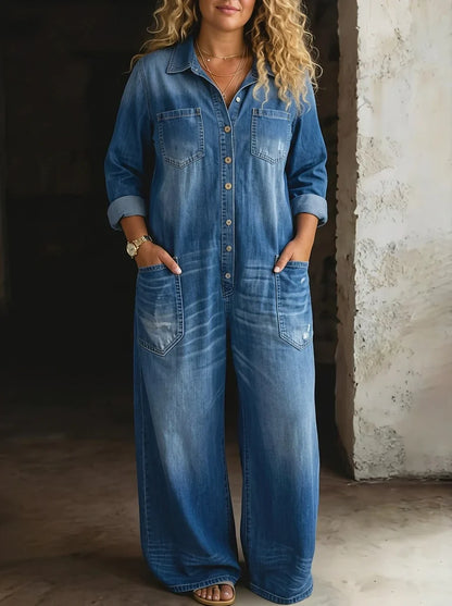 Tuta Intera Donna Jeans Morbida Casual Quotidiana