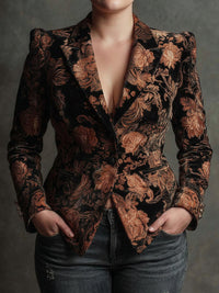 Blazer Donna Aderente Jacquard Floreale Elegante