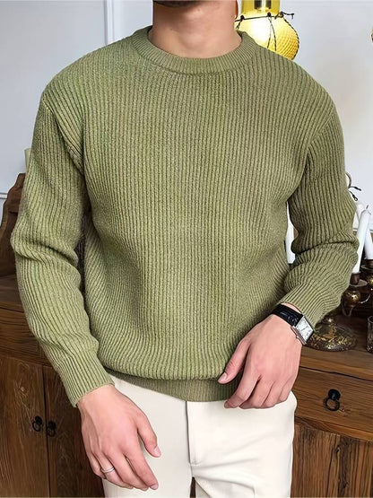 Maglione Girocollo Uomo a Coste Maniche Lunghe