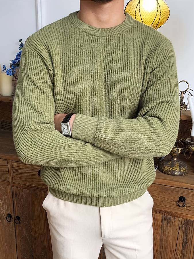 Maglione Girocollo Uomo a Coste Maniche Lunghe