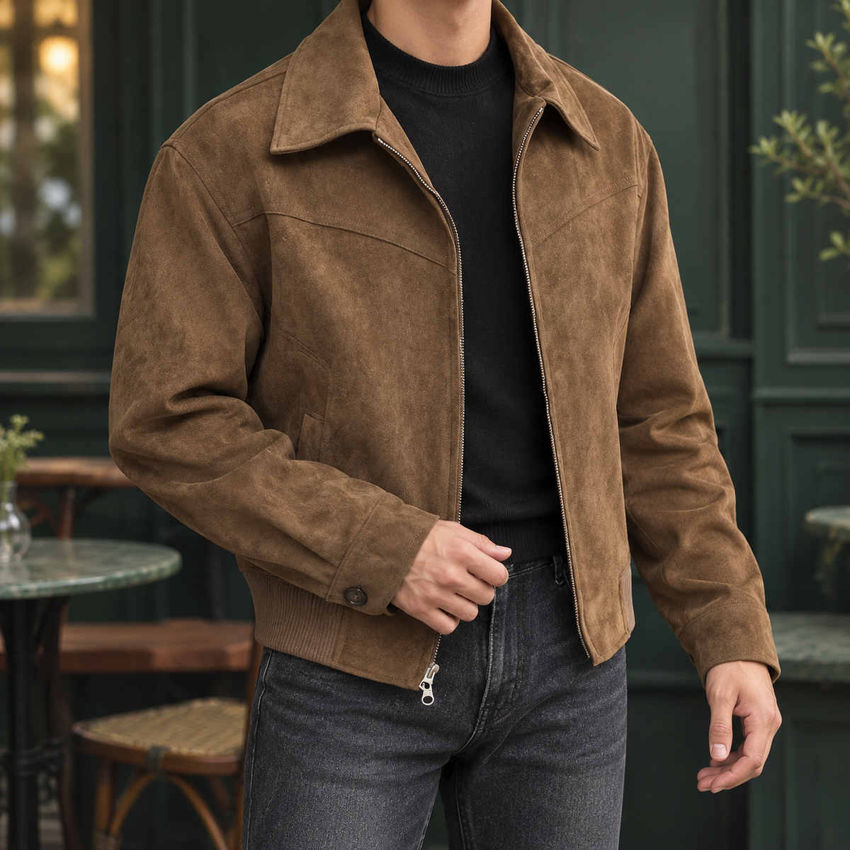 Giacca Corta Uomo con Zip e Colletto