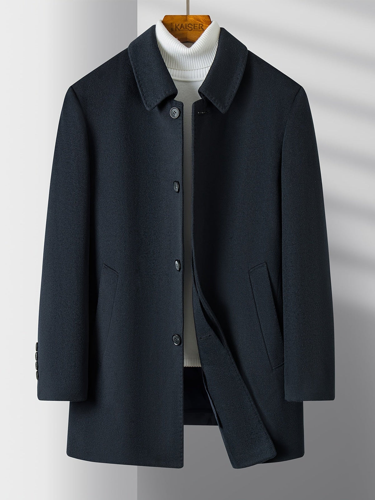 Cappotto Corto Uomo Blu Navy con Tasche Oblique