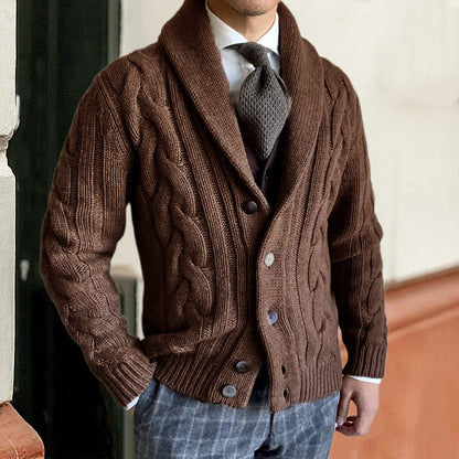 Cardigan Uomo Collo a Scialle Motivo a Trecce