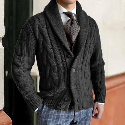 Cardigan Uomo Collo a Scialle Motivo a Trecce