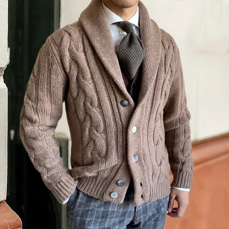 Cardigan Uomo Collo a Scialle Motivo a Trecce