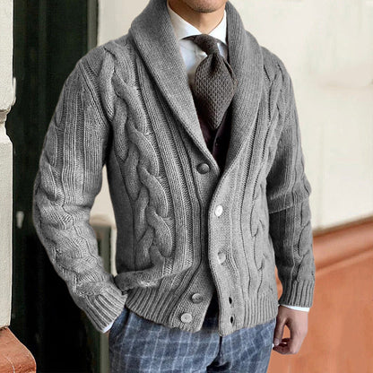 Cardigan Uomo Collo a Scialle Motivo a Trecce
