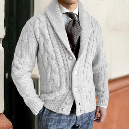Cardigan Uomo Collo a Scialle Motivo a Trecce