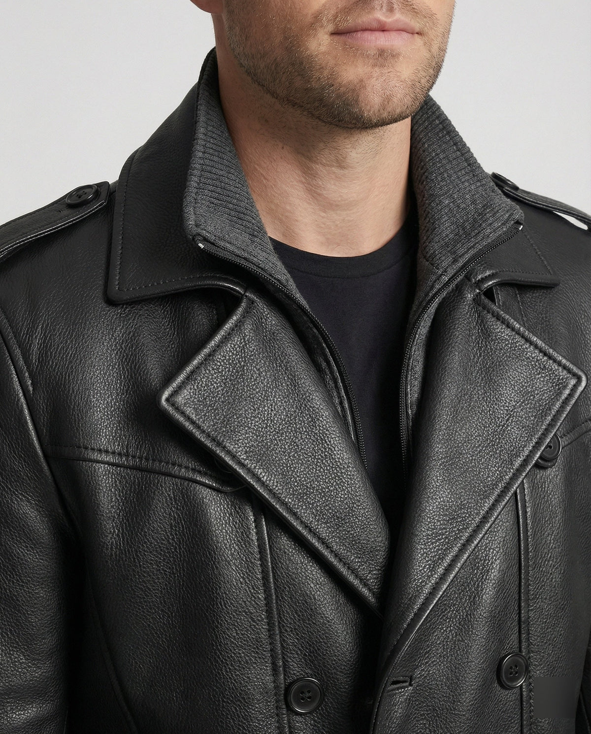 Trench Uomo Doppiopetto Nero Slim con Spalline