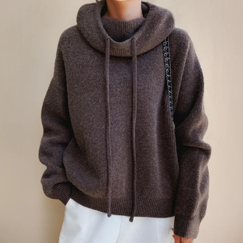 Maglione con Cappuccio Donna a Coste con Coulisse