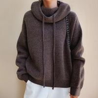 Maglione con Cappuccio Donna a Coste con Coulisse