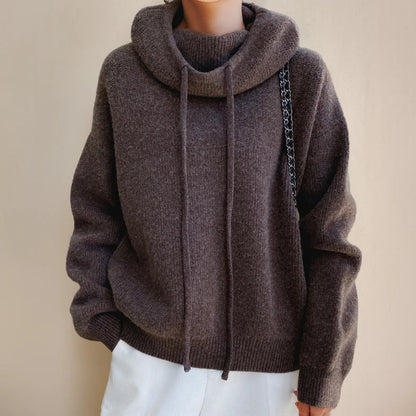 Maglione con Cappuccio Donna a Coste con Coulisse