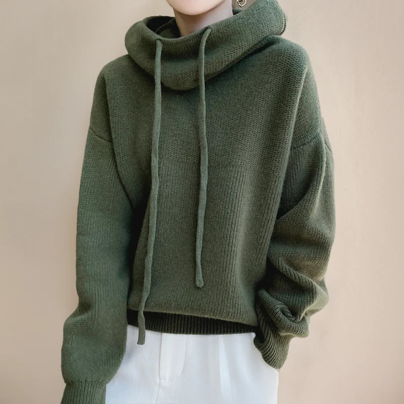 Maglione con Cappuccio Donna a Coste con Coulisse