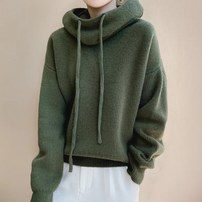 Maglione con Cappuccio Donna a Coste con Coulisse
