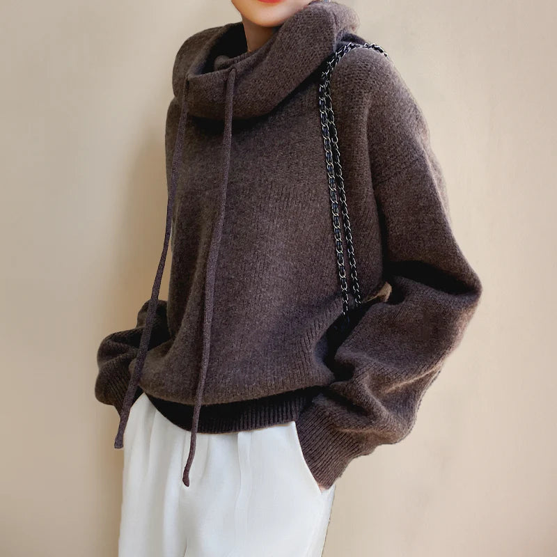 Maglione con Cappuccio Donna a Coste con Coulisse