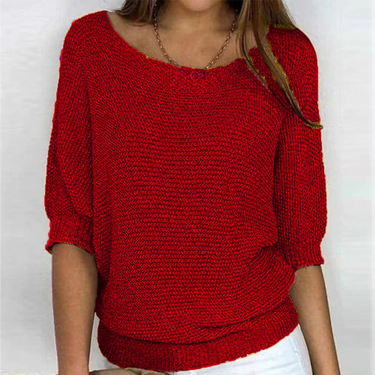 Maglione Donna Maglia Grossa Mezza Manica Girocollo