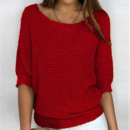 Maglione Donna Maglia Grossa Mezza Manica Girocollo