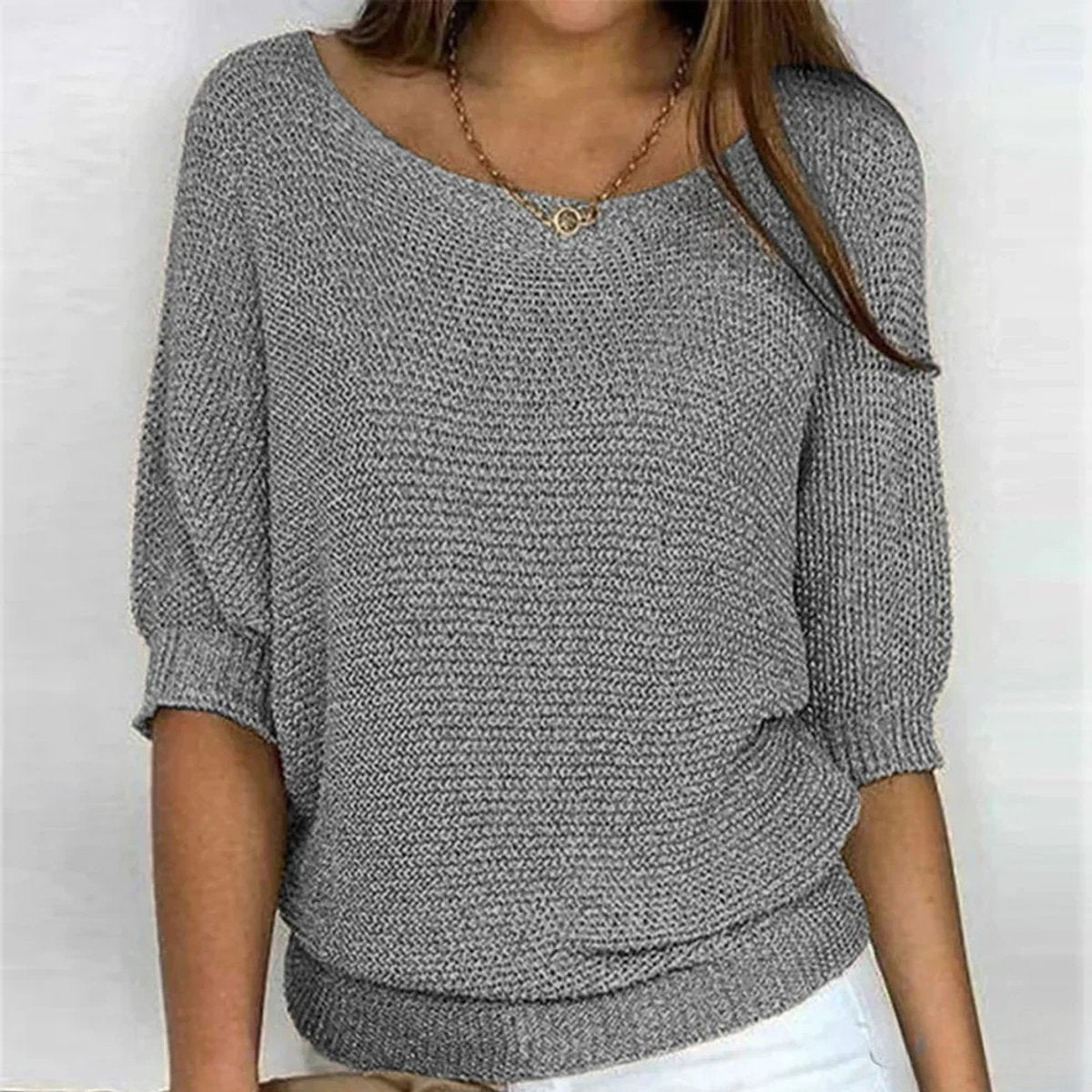 Maglione Donna Maglia Grossa Mezza Manica Girocollo