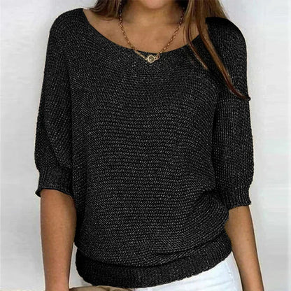 Maglione Donna Maglia Grossa Mezza Manica Girocollo