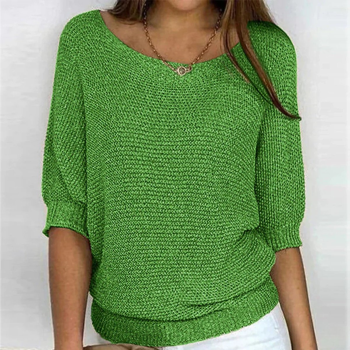 Maglione Donna Maglia Grossa Mezza Manica Girocollo