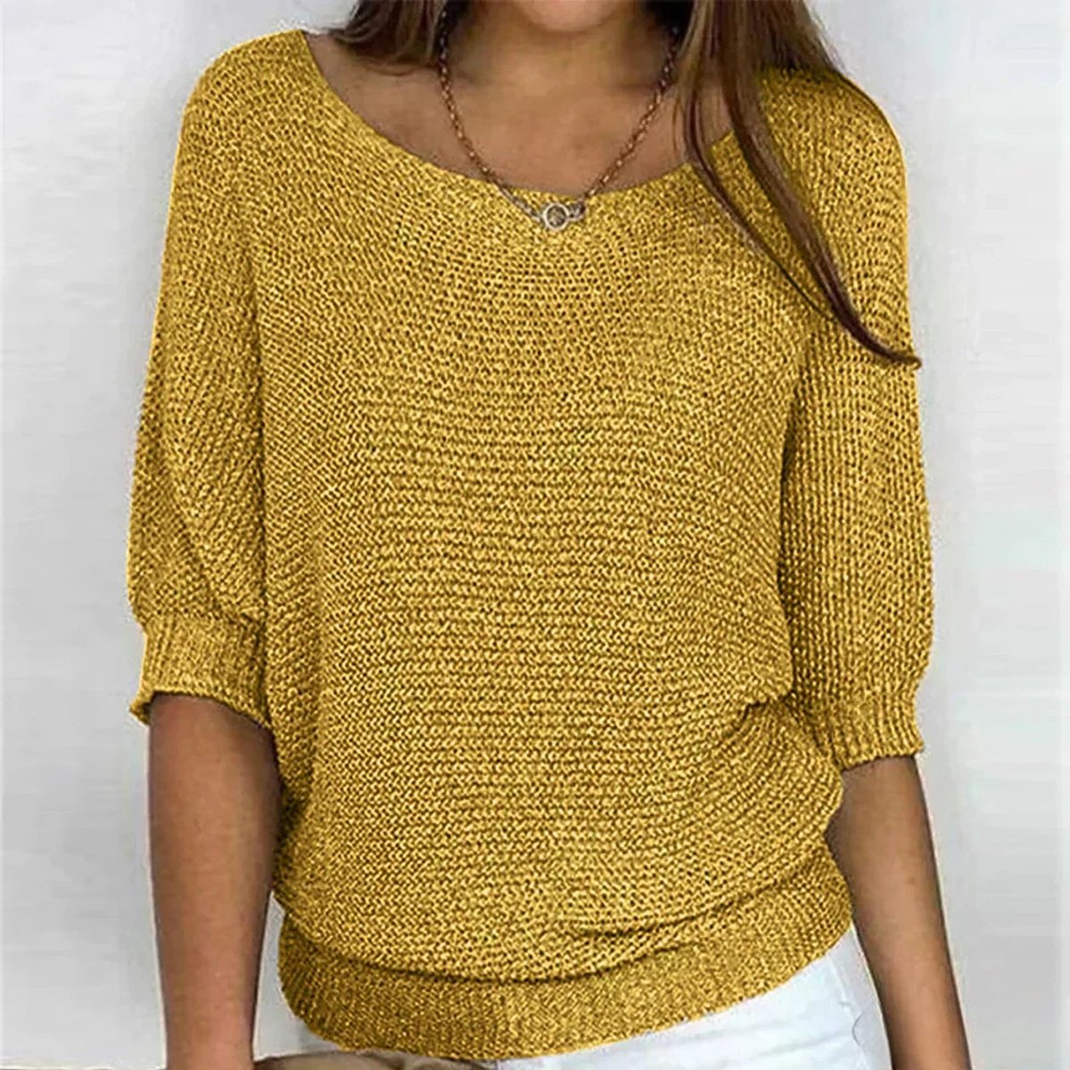 Maglione Donna Maglia Grossa Mezza Manica Girocollo