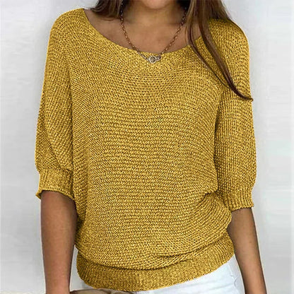 Maglione Donna Maglia Grossa Mezza Manica Girocollo