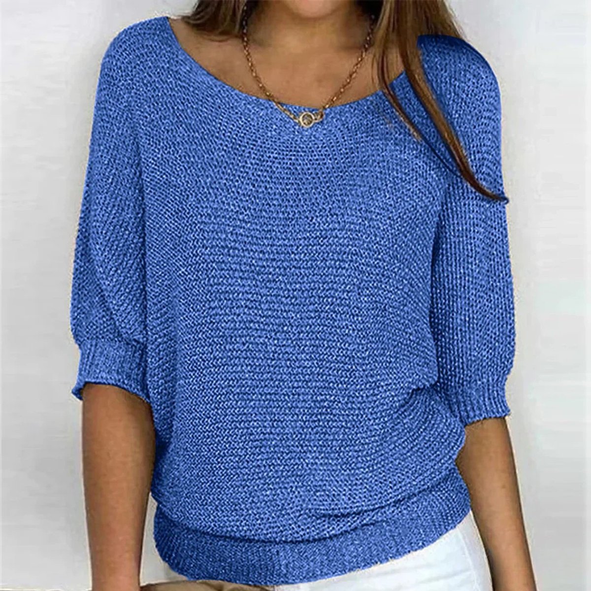 Maglione Donna Maglia Grossa Mezza Manica Girocollo