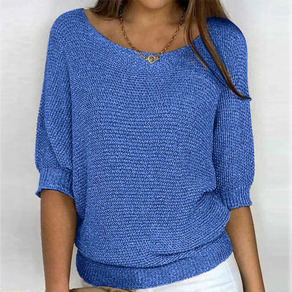 Maglione Donna Maglia Grossa Mezza Manica Girocollo