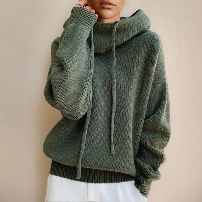 Maglione con Cappuccio Donna a Coste con Coulisse