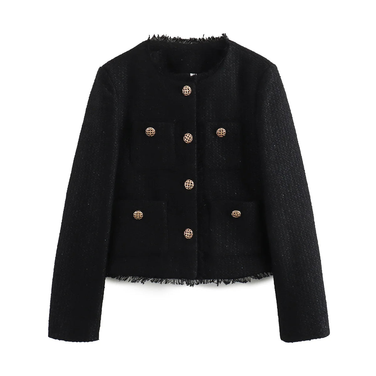 Blazer Donna Senza Collo con Bottoni Dorati