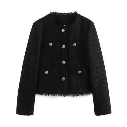 Blazer Donna Senza Collo con Bottoni Dorati