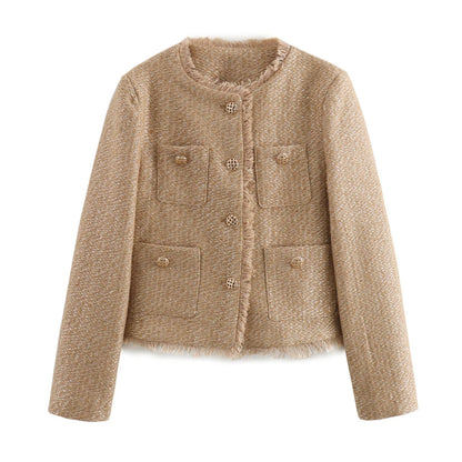 Blazer Donna Senza Collo con Bottoni Dorati
