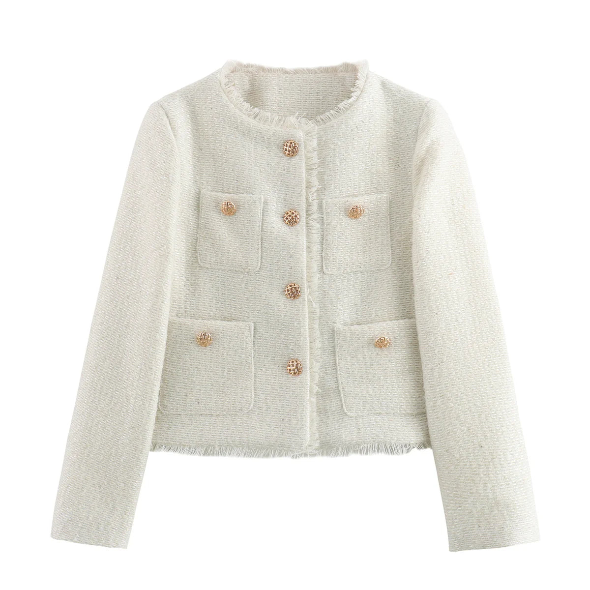 Blazer Donna Senza Collo con Bottoni Dorati