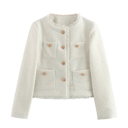 Blazer Donna Senza Collo con Bottoni Dorati