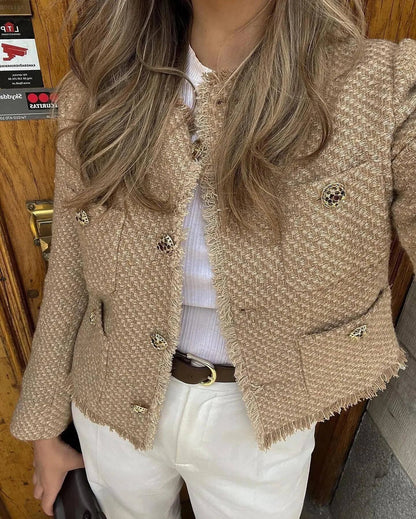 Blazer Donna Senza Collo con Bottoni Dorati