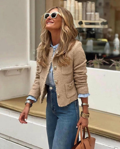 Blazer Donna Senza Collo con Bottoni Dorati