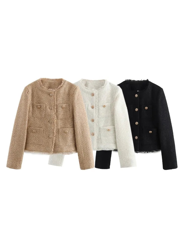 Blazer Donna Senza Collo con Bottoni Dorati