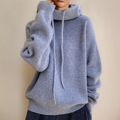 Maglione con Cappuccio Donna a Coste con Coulisse