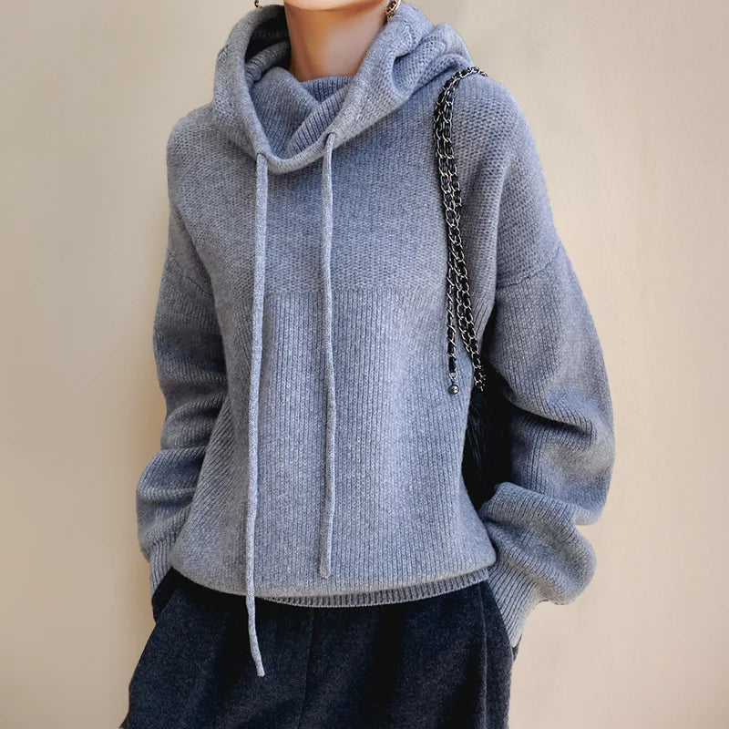 Maglione con Cappuccio Donna a Coste con Coulisse