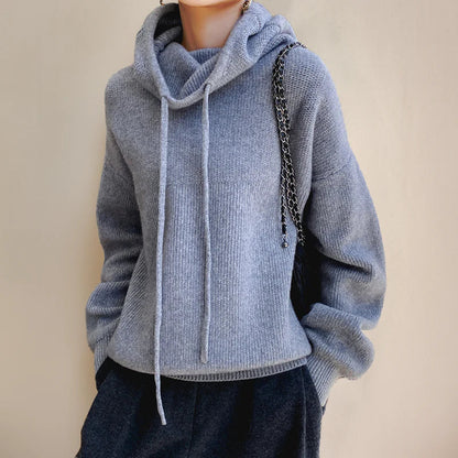 Maglione con Cappuccio Donna a Coste con Coulisse