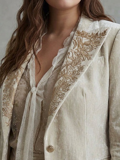 Blazer Donna Sartoriale Ricamo Oro Avorio