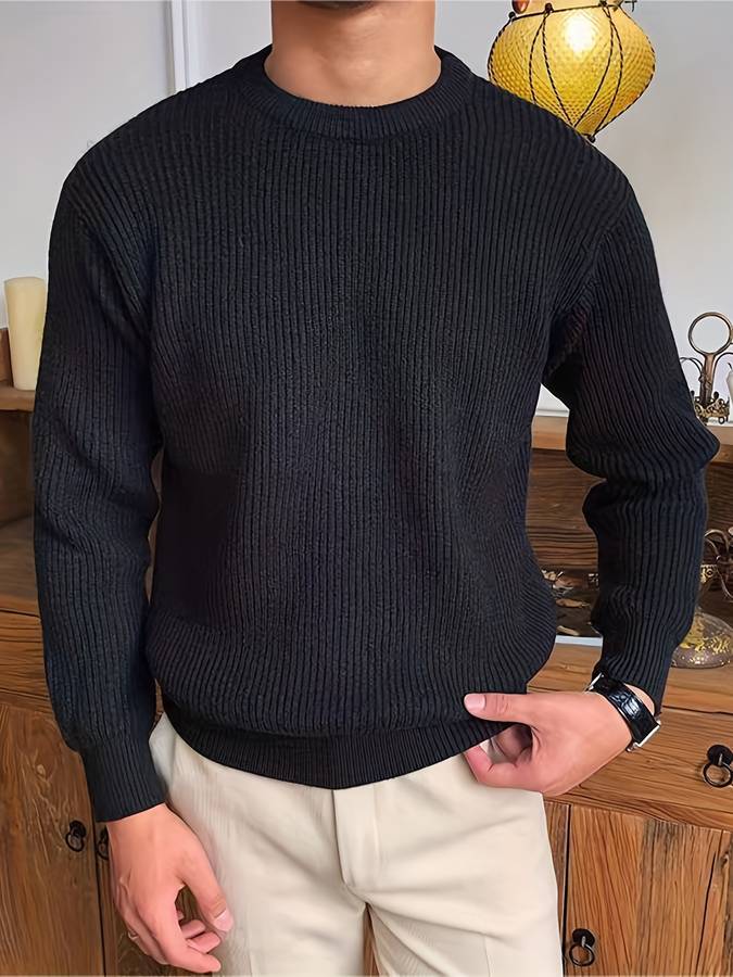 Maglione Girocollo Uomo a Coste Maniche Lunghe