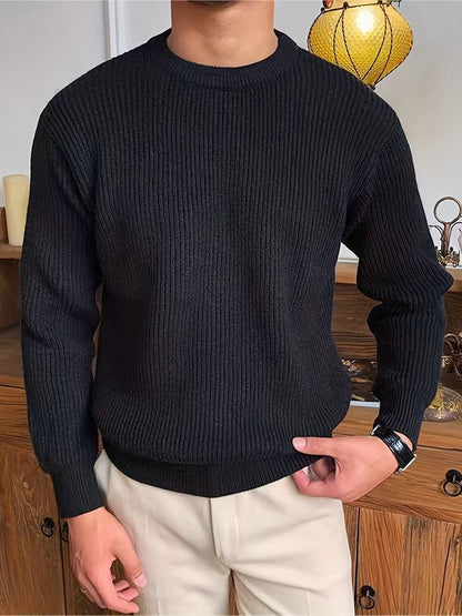 Maglione Girocollo Uomo a Coste Maniche Lunghe