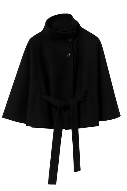 Cappotto Mantella Donna con Cintura Collo Alto