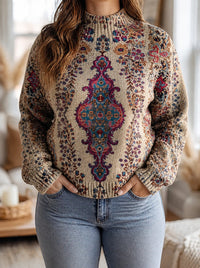 Maglione Dolcevita Donna Manica Palloncino Fantasia Medaglione