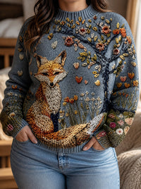 Maglione Dolcevita Donna Ricamo Volpe Manica Palloncino