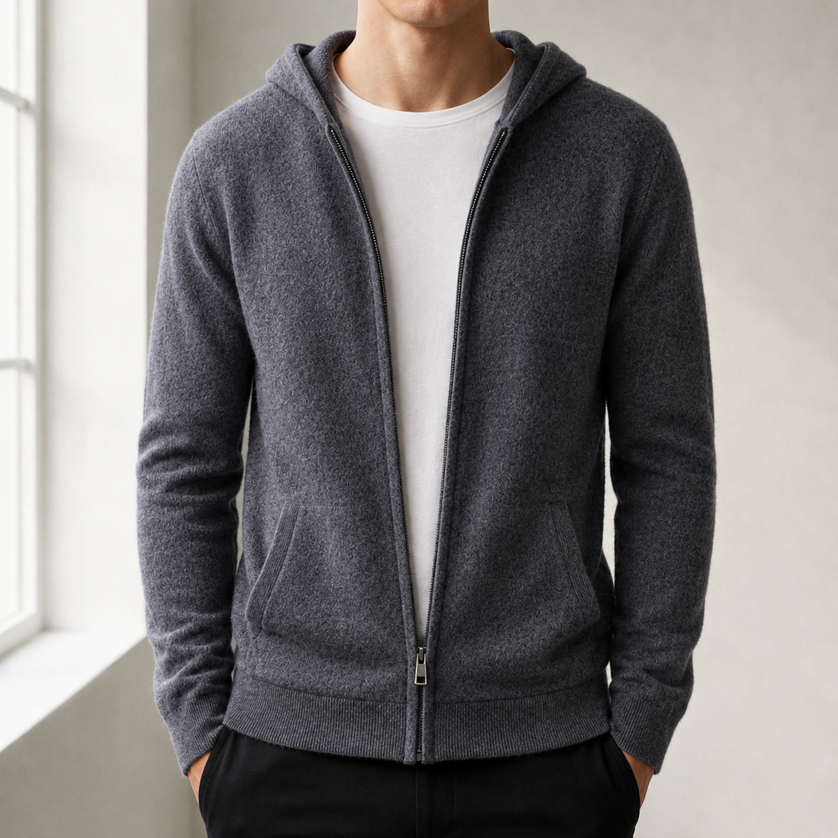 Felpa Uomo con Cappuccio e Zip Tasche Laterali