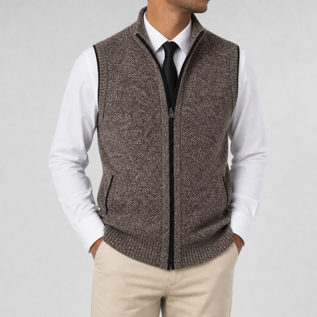 Gilet Uomo Smanicato con Zip e Collo Alto