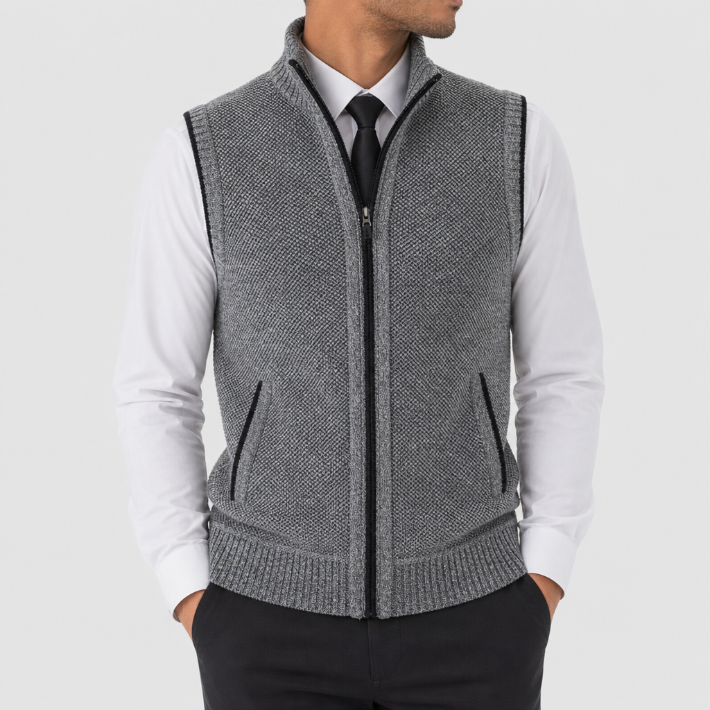 Gilet Uomo Smanicato con Zip e Collo Alto