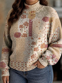 Maglione Dolcevita Donna Manica Palloncino Patchwork Floreale