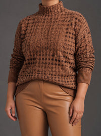 Maglione Dolcevita Donna Oversize Fantasia Quadri
